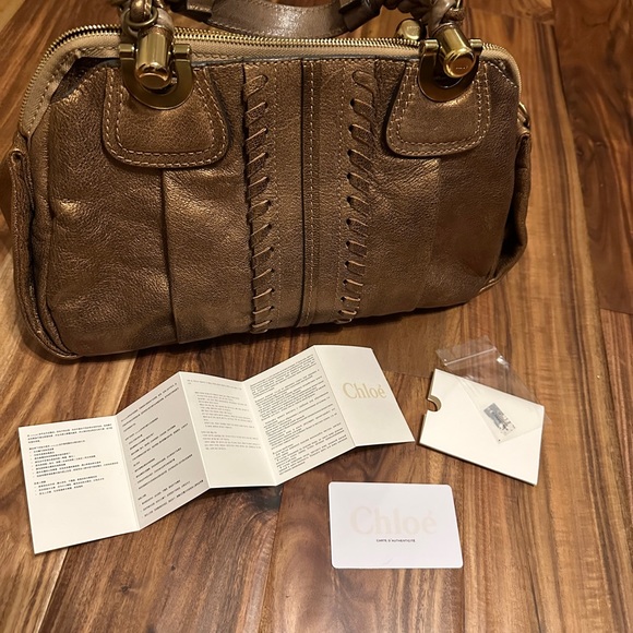 Chloe Heloise Satchel Leather Handbag Dark Metallic EUC Authentic - Picture 5 of 16
